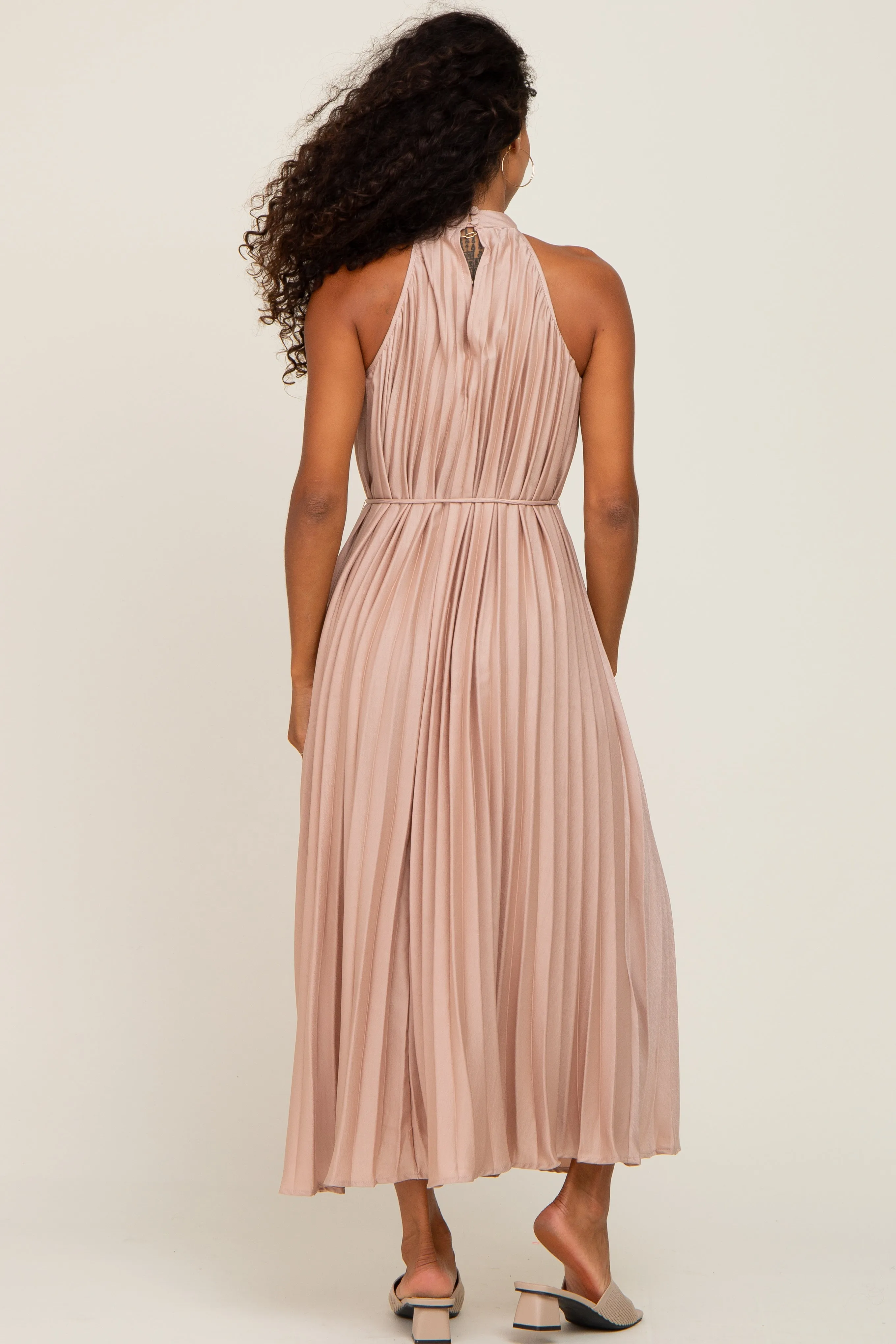 Beige Pleated Halter Dress sold by Pinkblush product image thumbnail 3