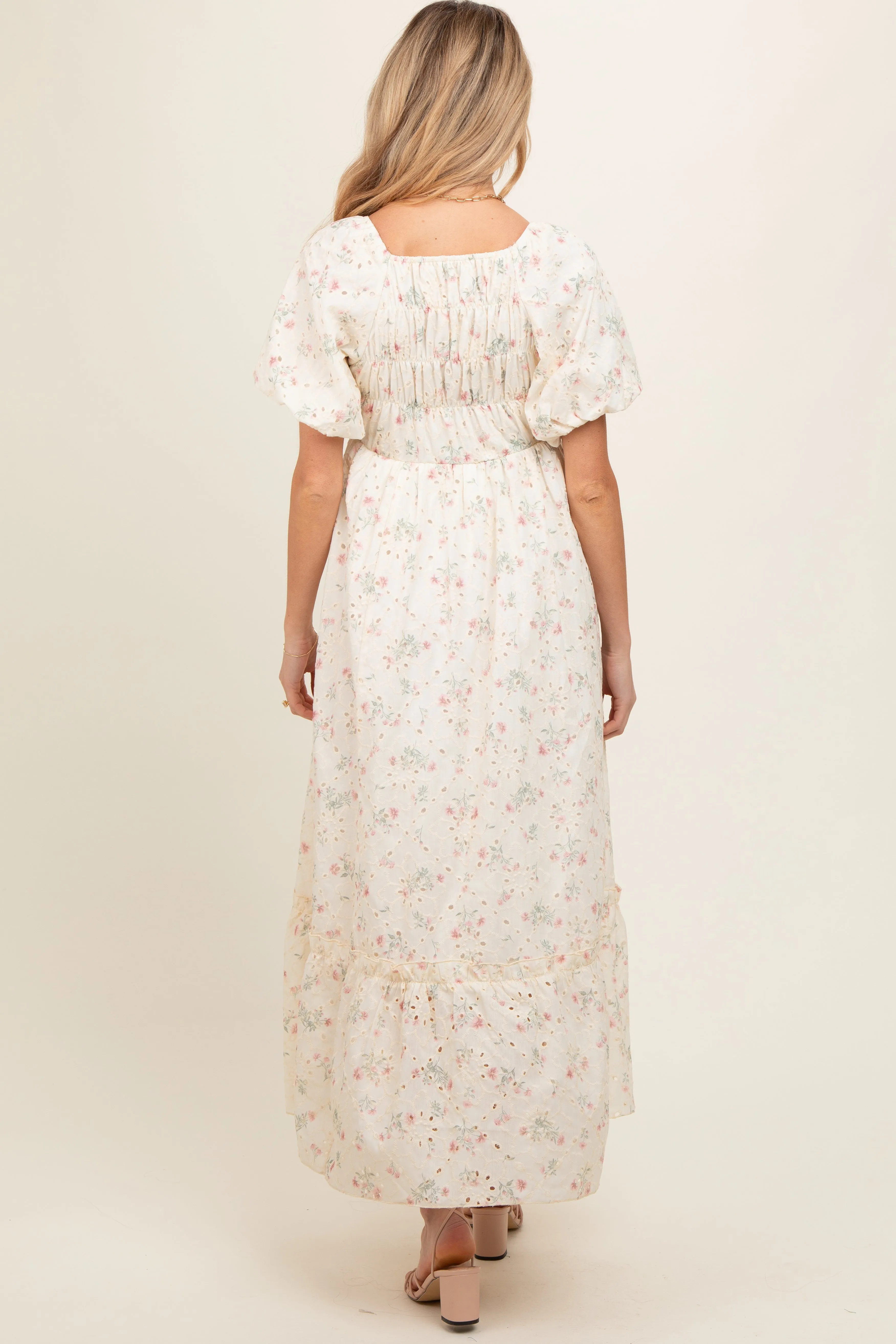 Ivory Floral Eyelet Puff Sleeve Maternity Maxi Dress sold by Pinkblush product image thumbnail 5