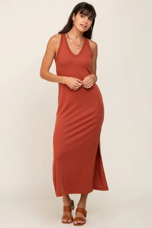 Rust Basic Shift Midi Dress sold by Pinkblush