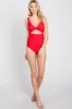 Red Ruched Sides Front Cutout One Piece Swimsuit sold by Pinkblush