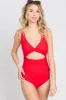 Red Ruched Sides Front Cutout One Piece Swimsuit sold by Pinkblush