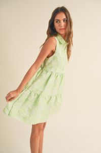 Sage Lime Floral Jacquard Sleeveless Mini Dress sold by Pinkblush