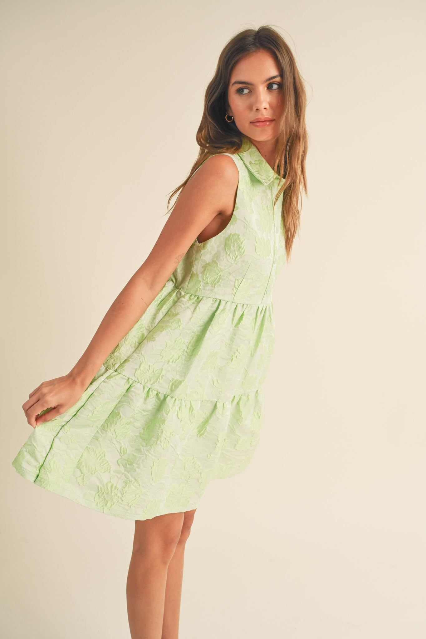 Sage Lime Floral Jacquard Sleeveless Mini Dress sold by Pinkblush product image thumbnail 2
