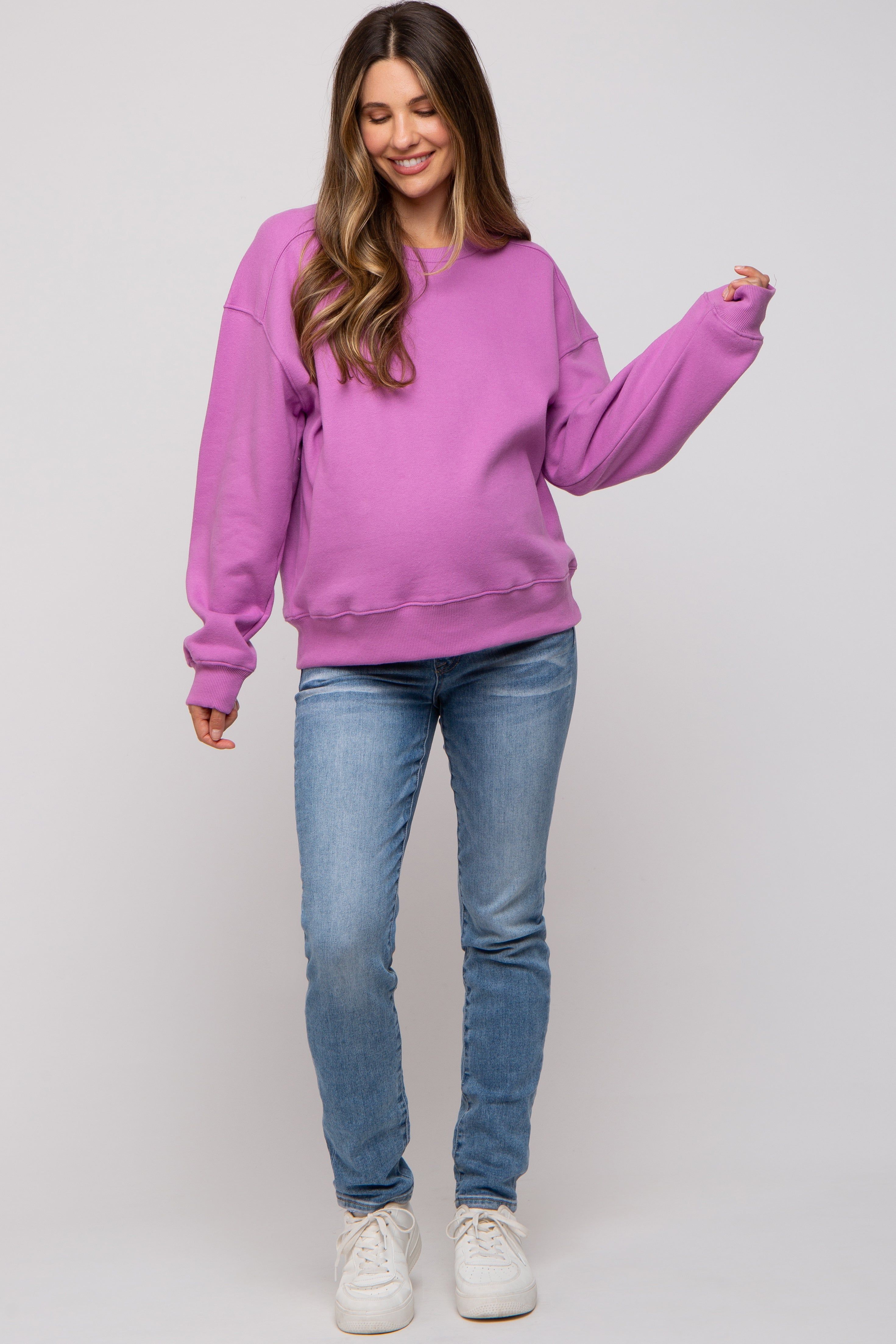 Lavender Basic Fleece Maternity Sweatshirt sold by Pinkblush