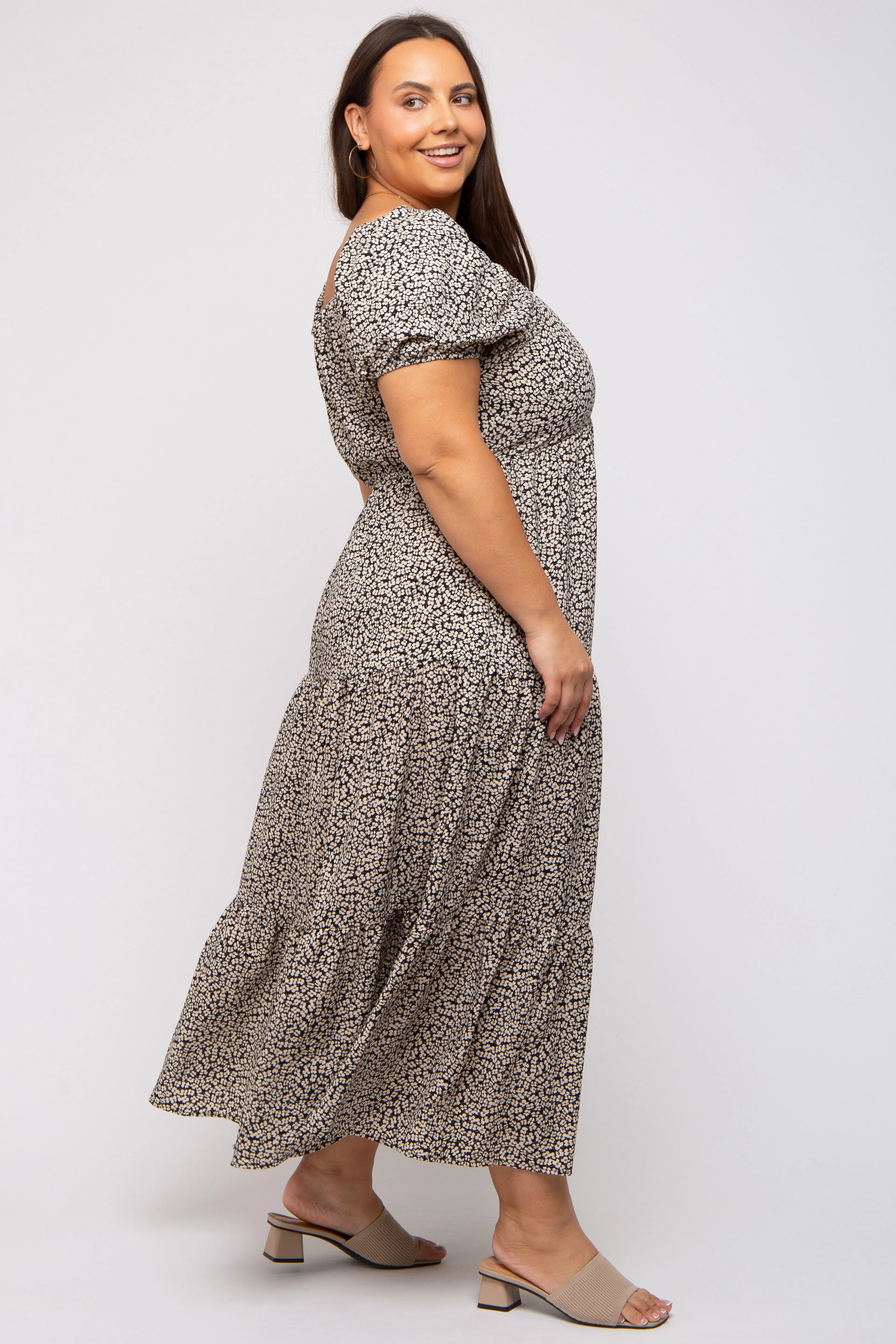 Black Floral Puff Sleeve Plus Maxi Dress sold by Pinkblush product image thumbnail 2