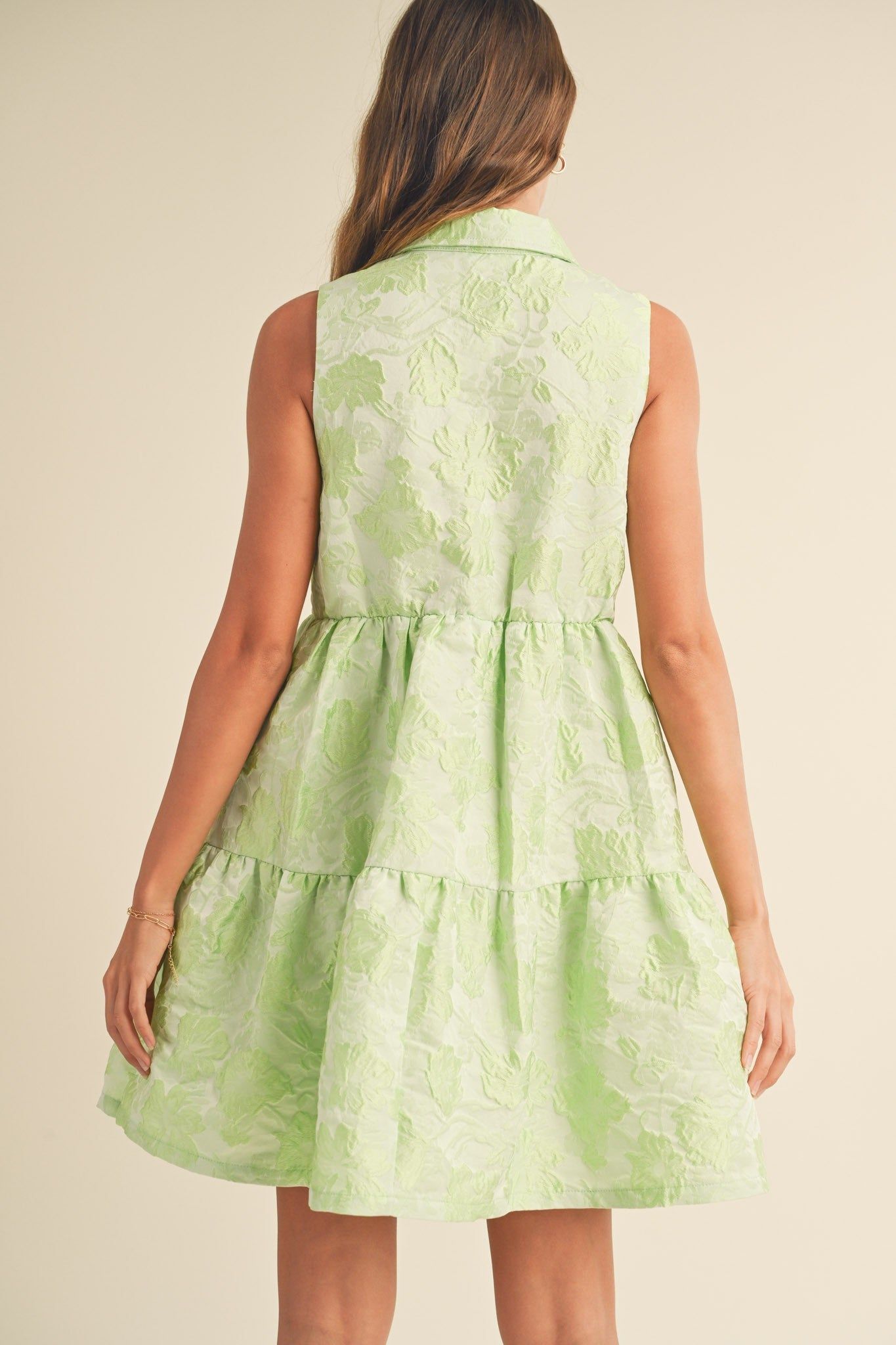 Sage Lime Floral Jacquard Sleeveless Mini Dress sold by Pinkblush product image thumbnail 3