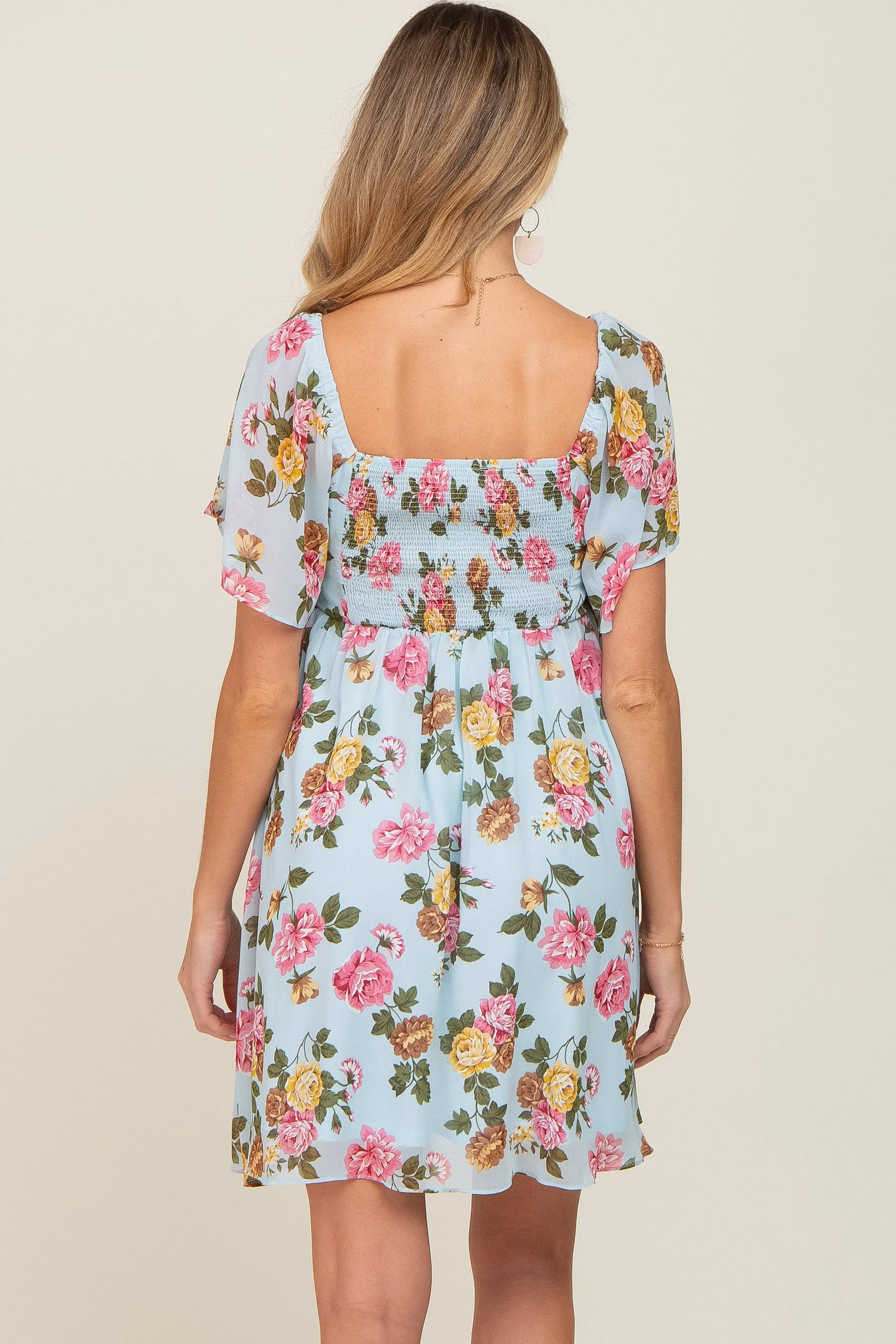 Light Blue Floral Chiffon Sweetheart Neck Maternity Dress sold by Pinkblush product image thumbnail 3
