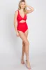 Red Ruched Sides Front Cutout One Piece Swimsuit sold by Pinkblush