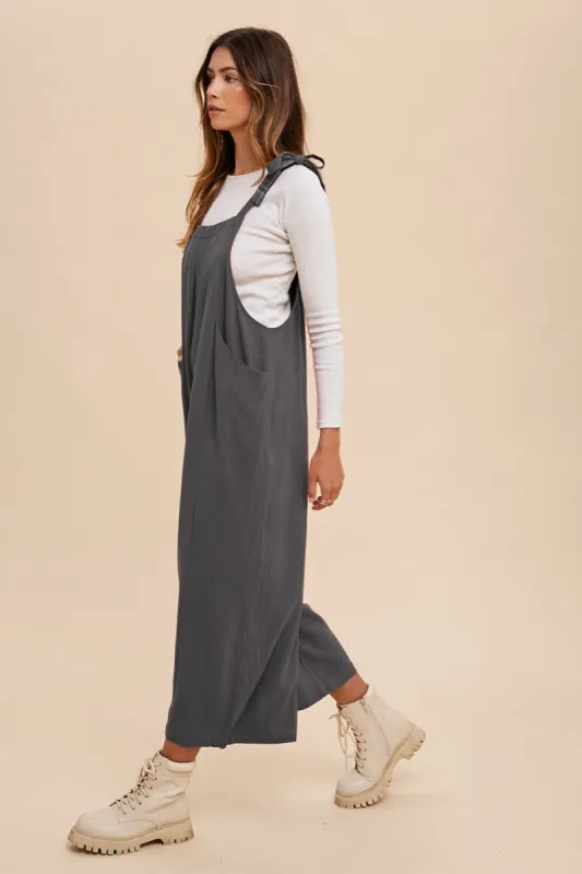 Charcoal Check Contrast Pleated Detail Loose Fit Jumpsuit sold by Pinkblush