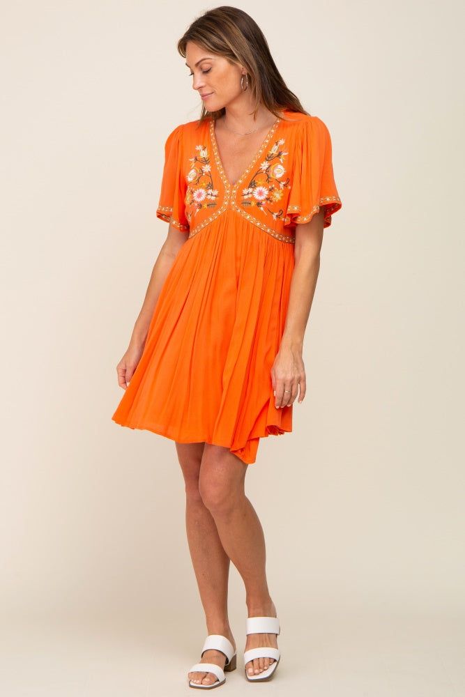 Orange Embroidered V-Neck Dress sold by Pinkblush product image thumbnail 4