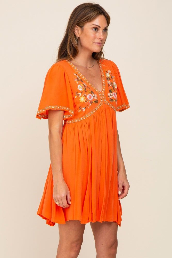 Orange Embroidered V-Neck Dress sold by Pinkblush product image thumbnail 2
