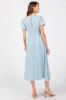 Light Blue Puff Sleeve Linen Midi Dress sold by Pinkblush
