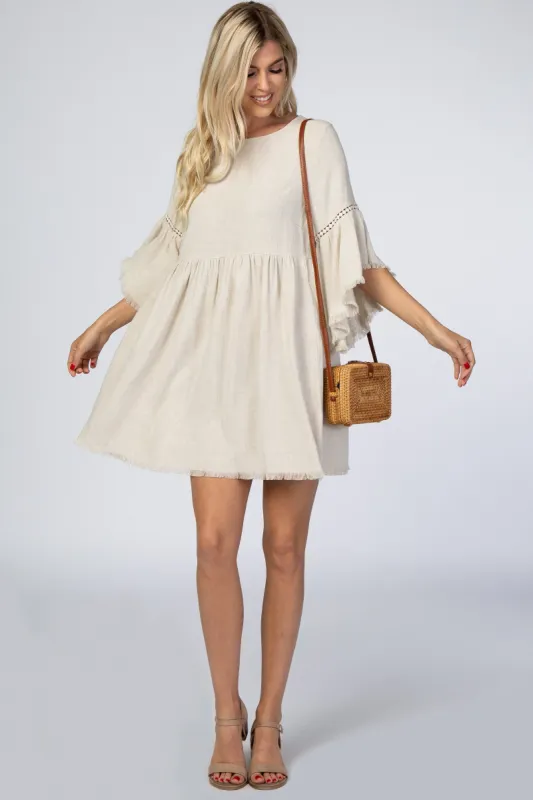 Beige Raw Edge Bell Sleeve Babydoll Dress sold by Pinkblush