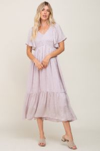 Grey Lavender Satin Smocked Midi Dress sold by Pinkblush