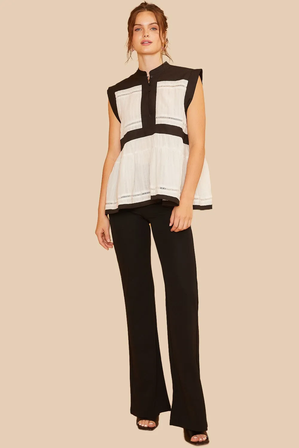 Black Combo Contrast Trim Detail Button Front Woven Blouse Top sold by Pinkblush product image thumbnail 4