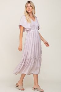 Grey Lavender Satin Smocked Midi Dress sold by Pinkblush
