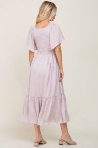 Grey Lavender Satin Smocked Midi Dress sold by Pinkblush