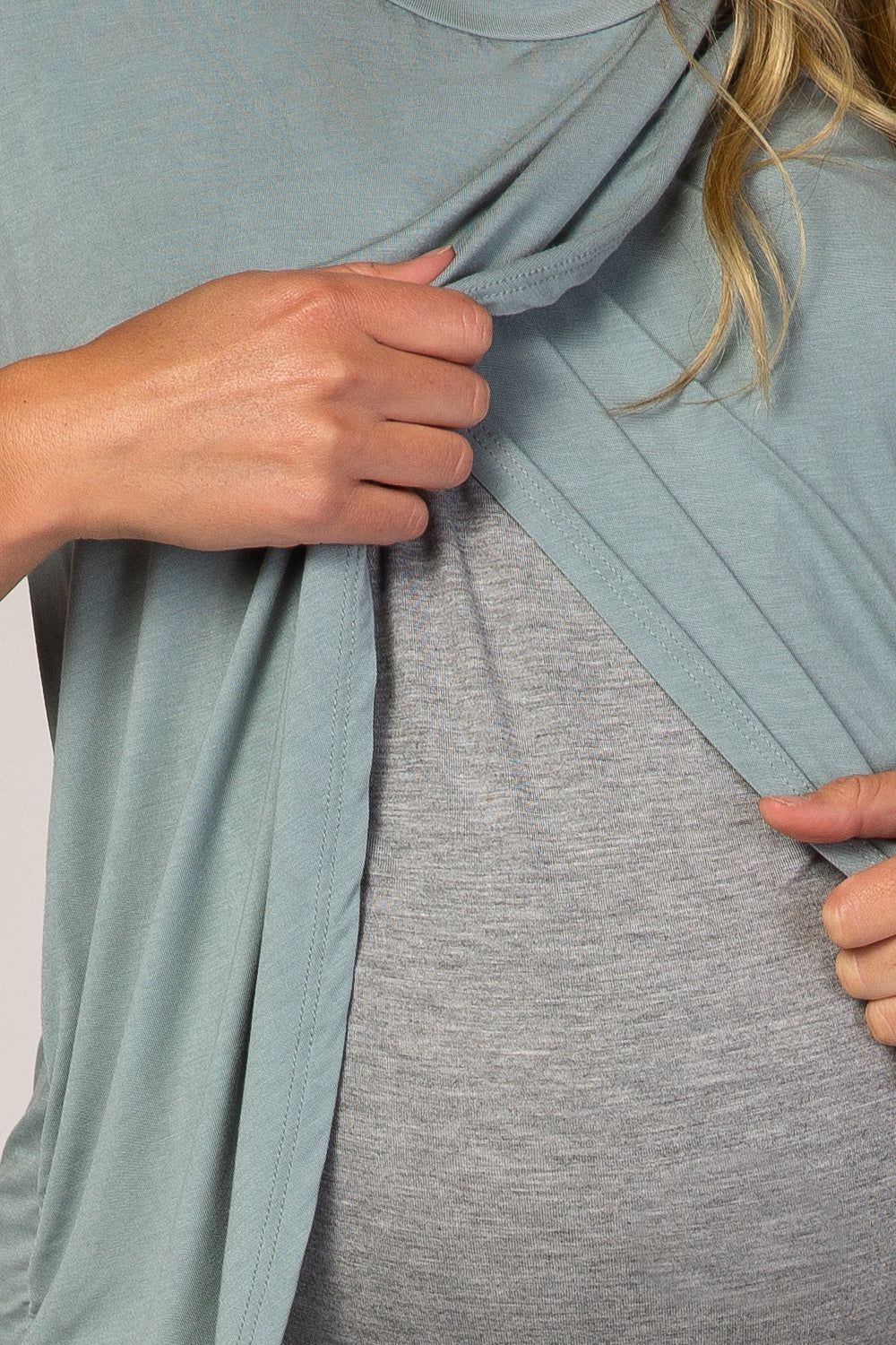 Dusty Green Layered Wrap Front Maternity/Nursing Top sold by Pinkblush product image thumbnail 3
