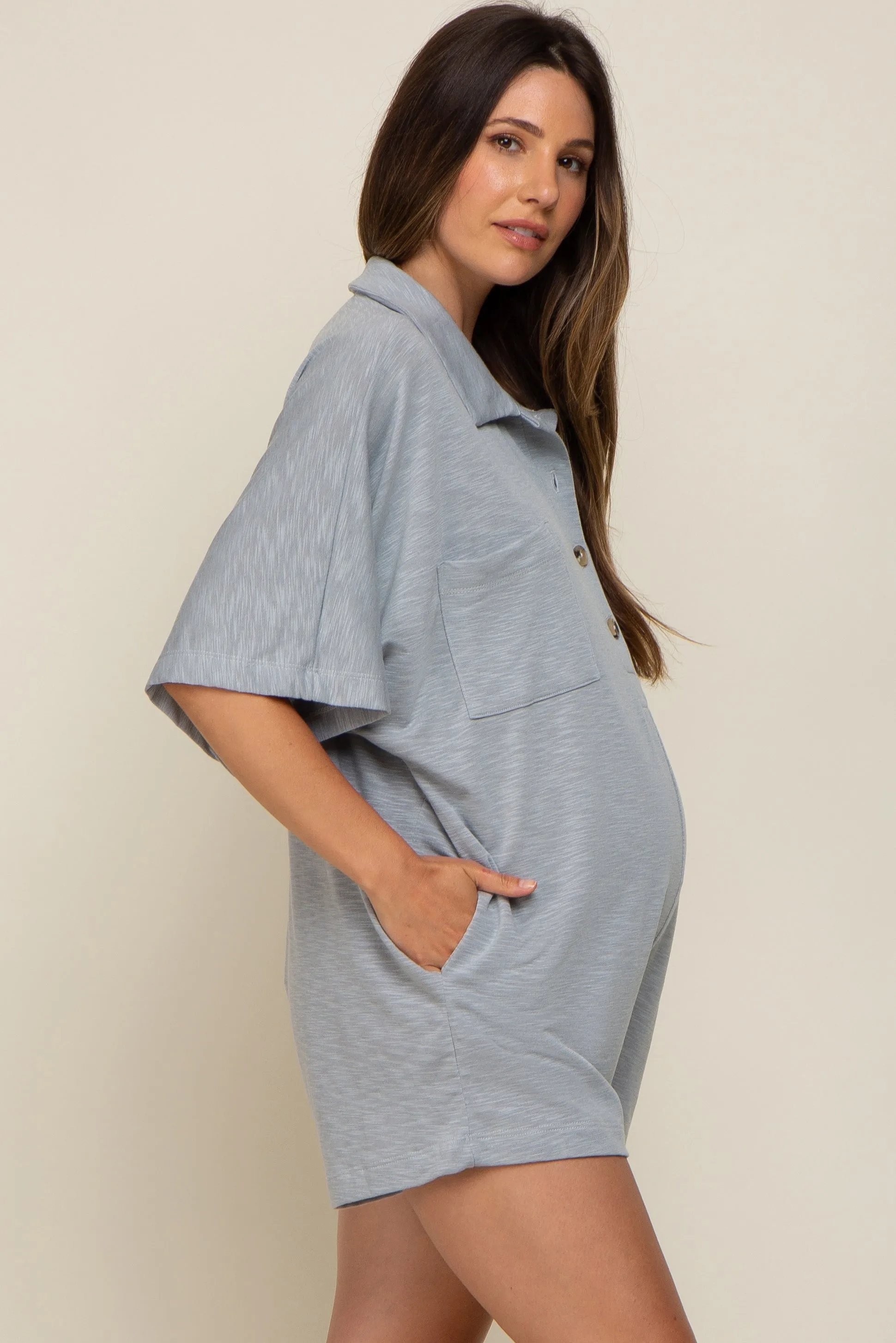 Grey Heathered Front Button Maternity Romper sold by Pinkblush product image thumbnail 3