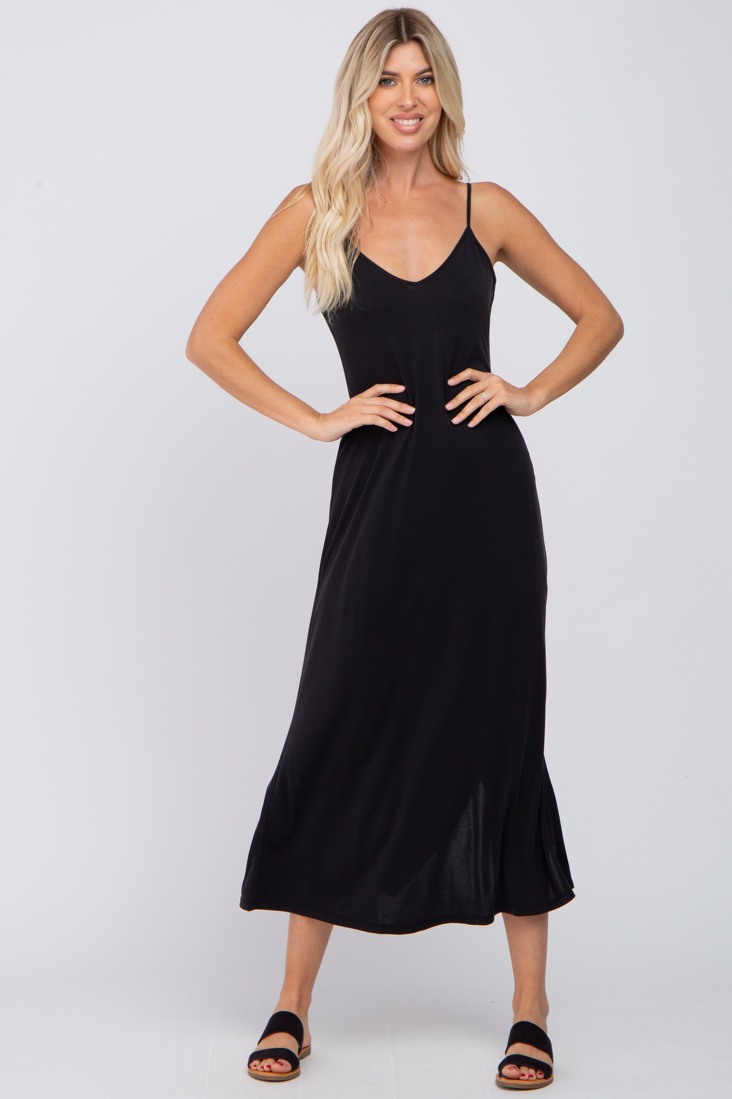 Black V-Neck Criss Cross Back Side Slit Midi Dress sold by Pinkblush product image thumbnail 4