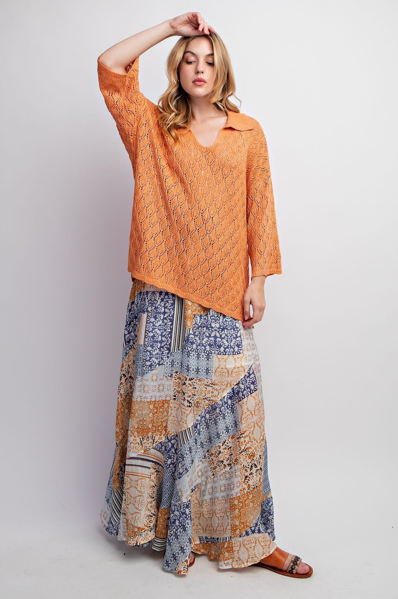 Denim Printed Maxi Woven Skirt sold by Pinkblush