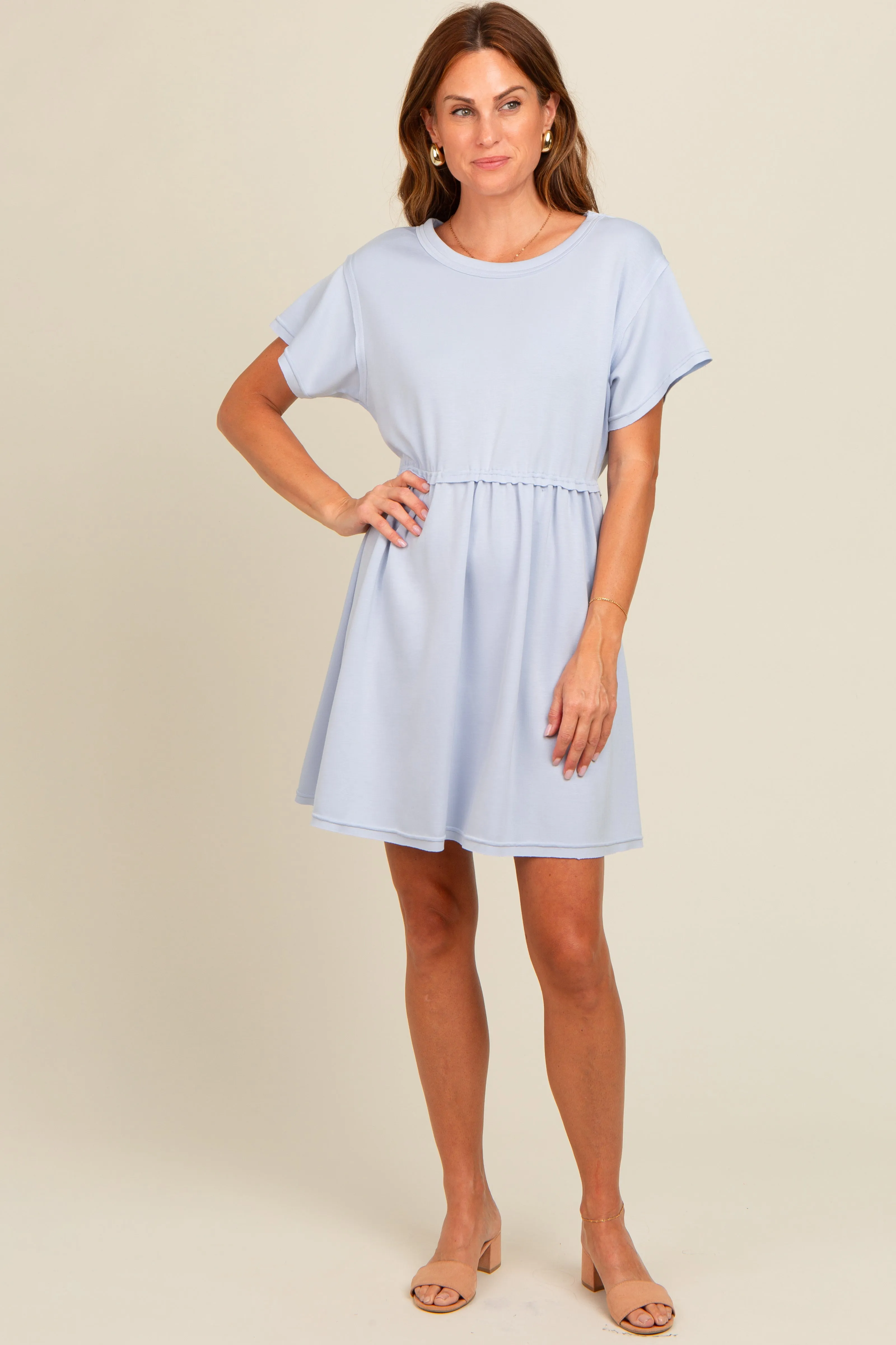 Light Blue Cut Edge Short Sleeve Dress sold by Pinkblush