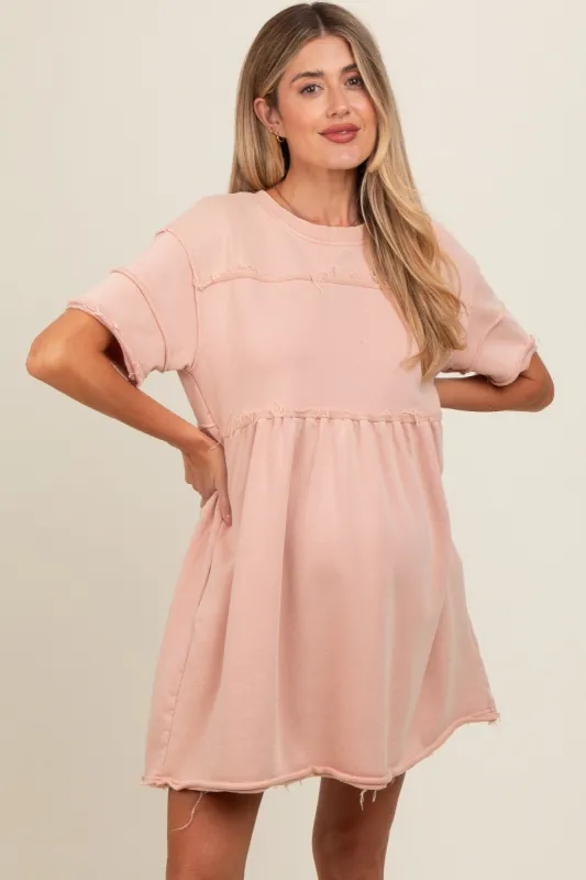 Mauve Raw Hem Maternity Short Sleeve Dress sold by Pinkblush