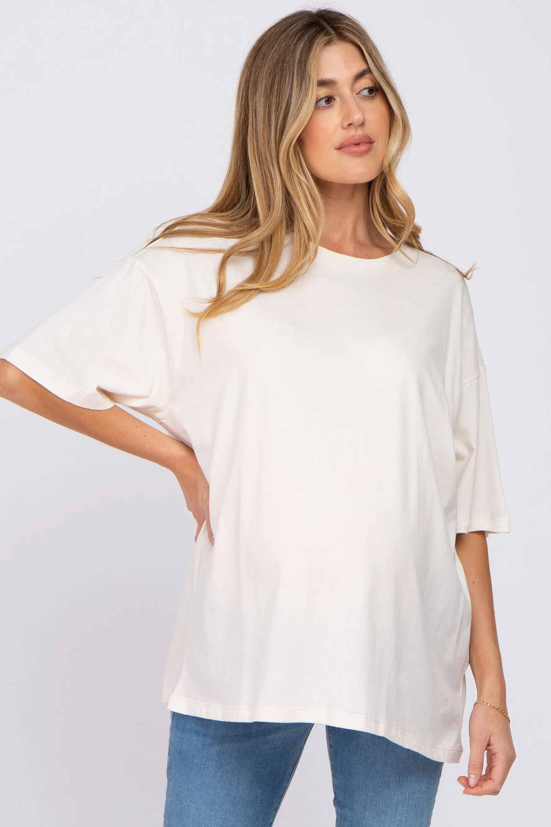 Ivory Basic Oversized Maternity Tee sold by Pinkblush