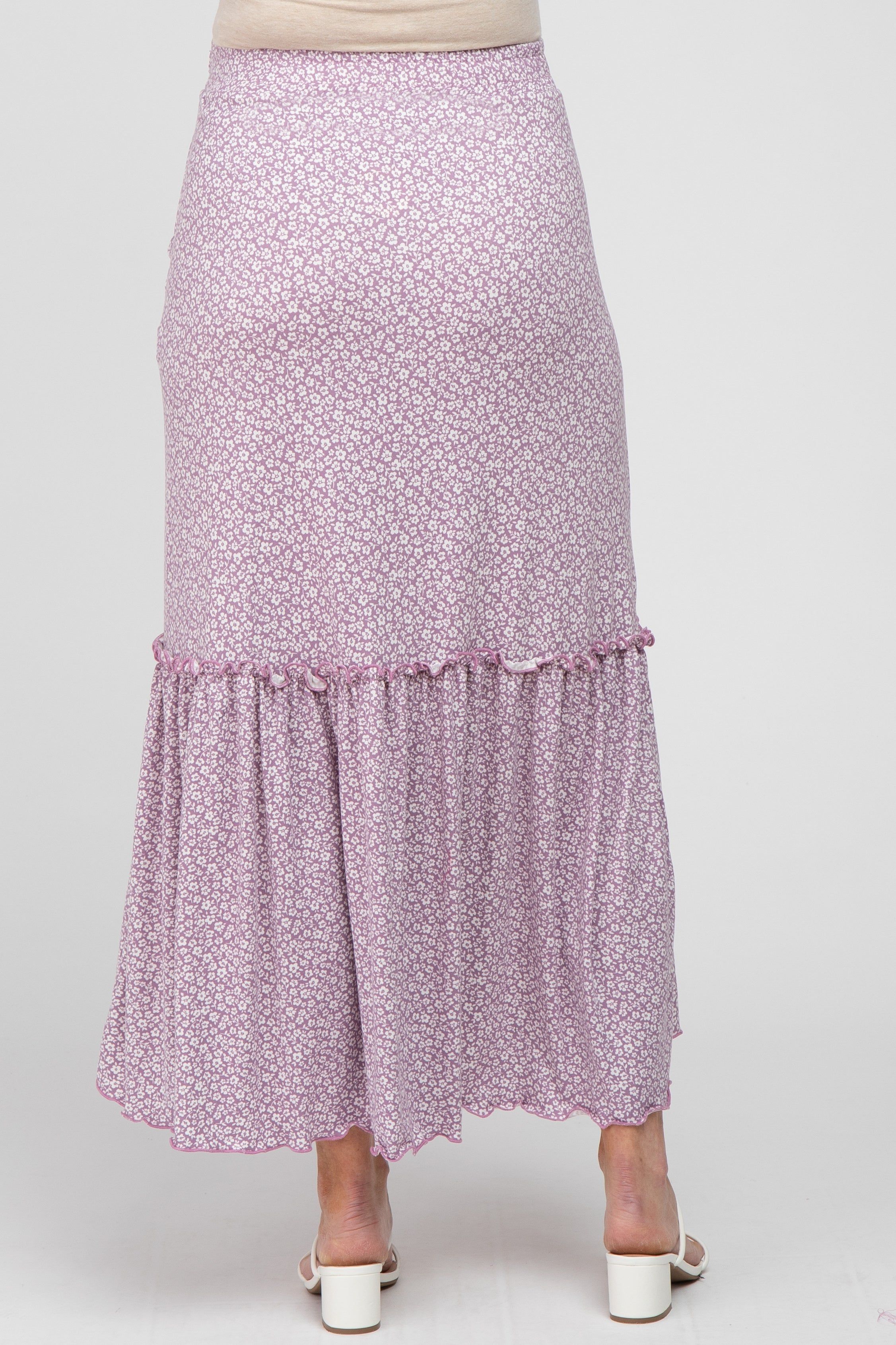 Lavender Floral Ruffle Accent Maternity Maxi Skirt sold by Pinkblush product image thumbnail 4
