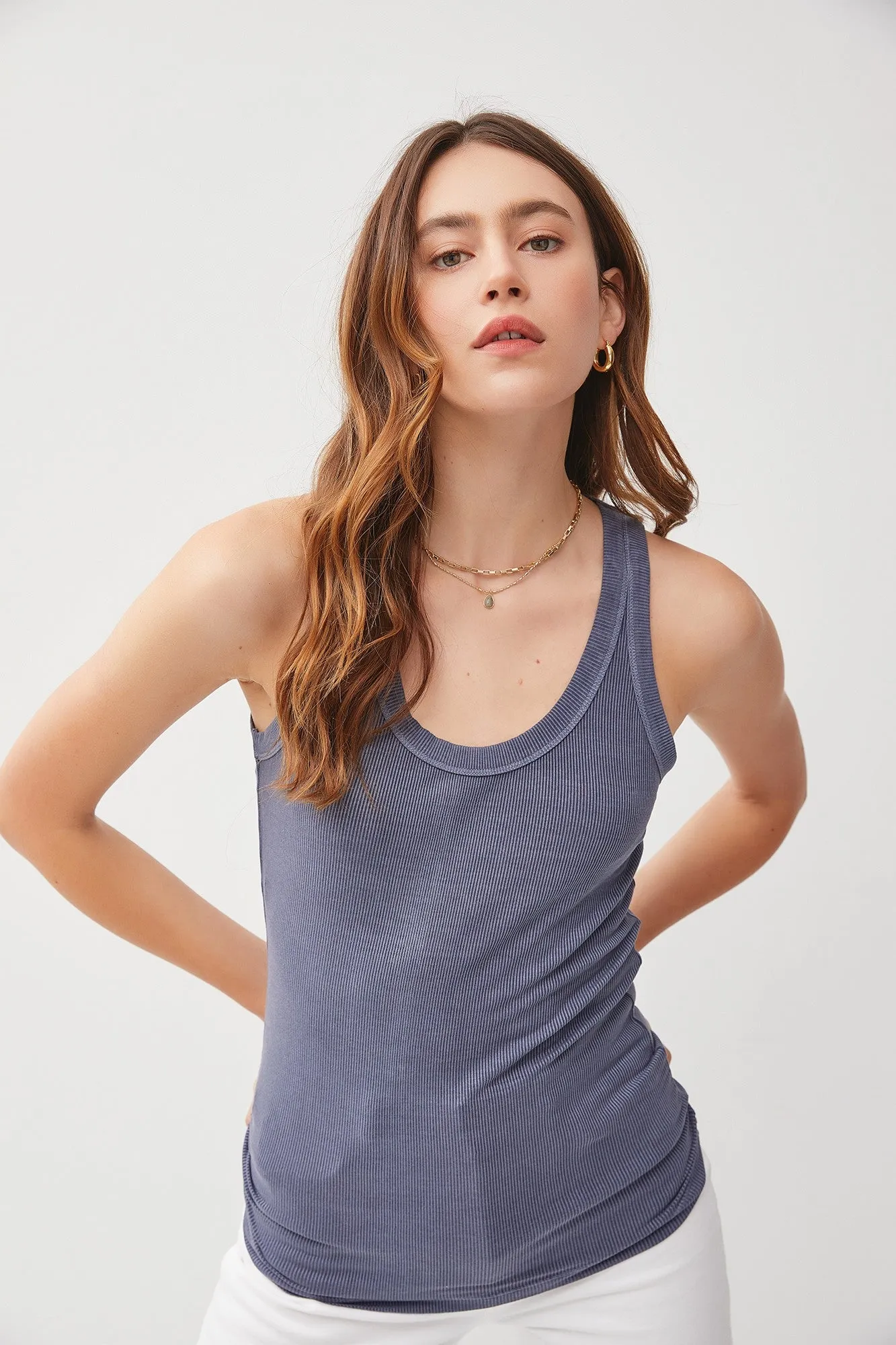 Navy Sleeveless Ribbed Top sold by Pinkblush