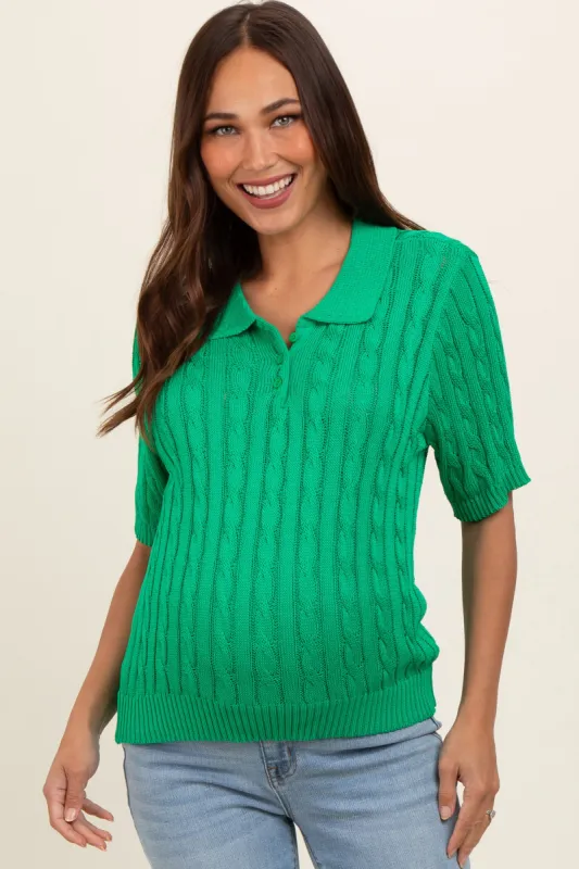 Green Knit Button Collared Maternity Top sold by Pinkblush