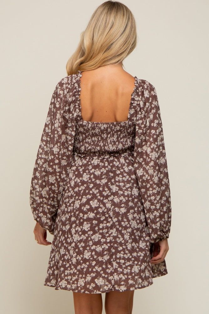 Brown Floral Long Puff Sleeve Maternity Dress sold by Pinkblush product image thumbnail 4