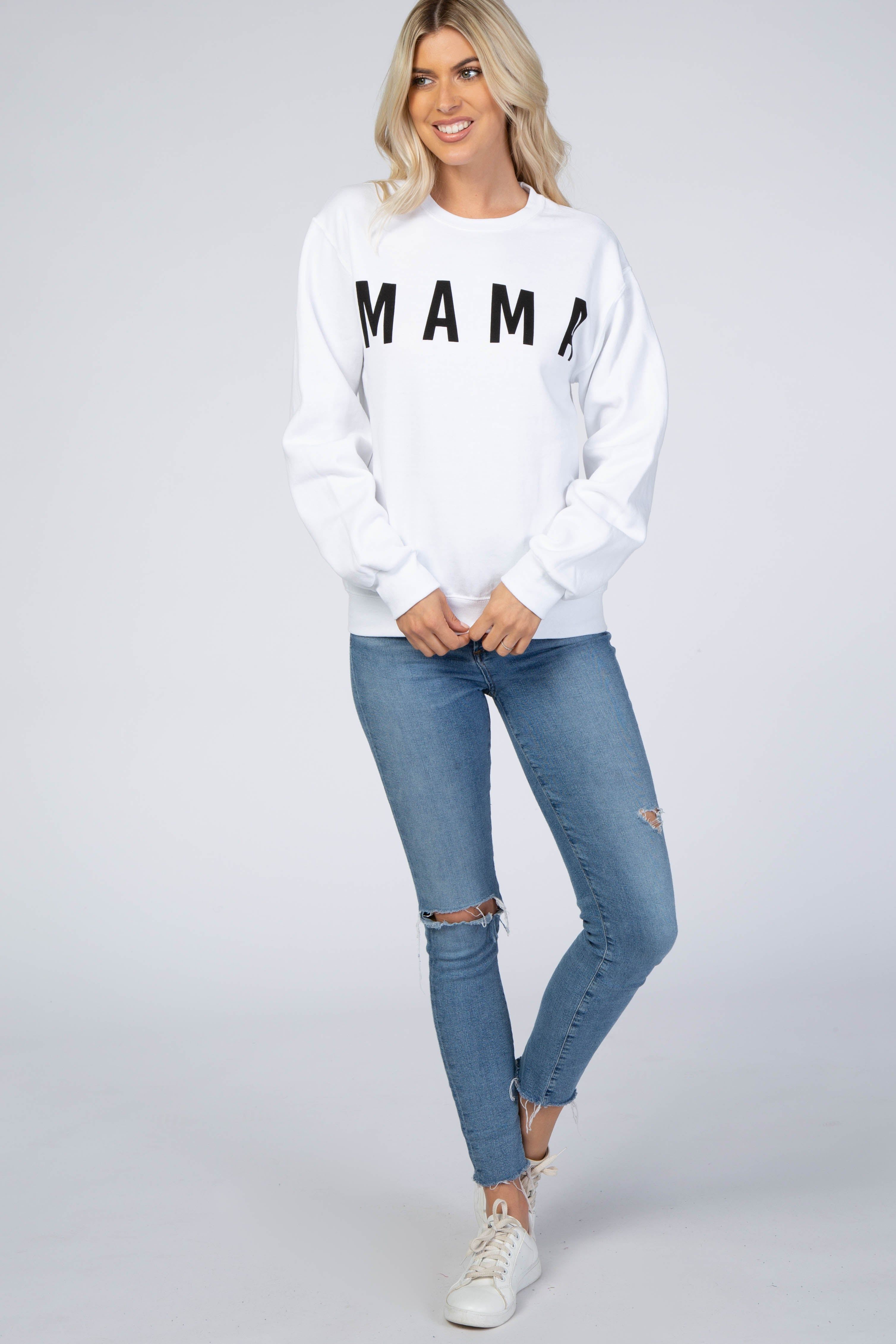 White Screen Print Mama Pullover Sweatshirt sold by Pinkblush product image thumbnail 2