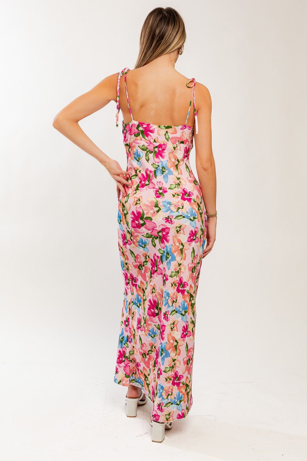 Pink Floral Shoulder Tie Maxi Dress sold by Pinkblush product image thumbnail 3