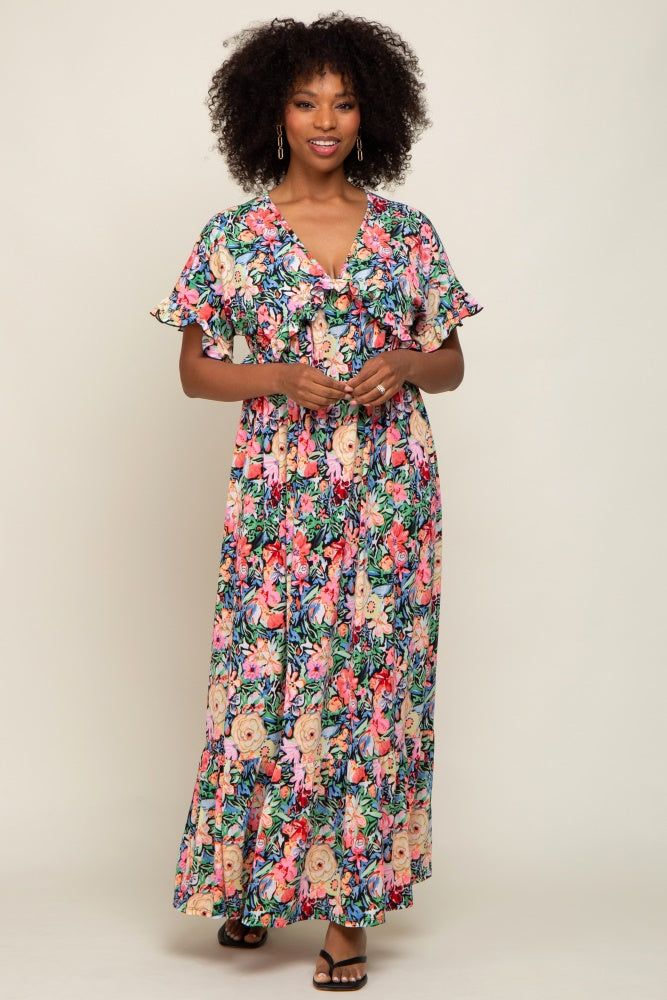 Black Multi-Color Floral Ruffle Maxi Dress sold by Pinkblush product image thumbnail 4