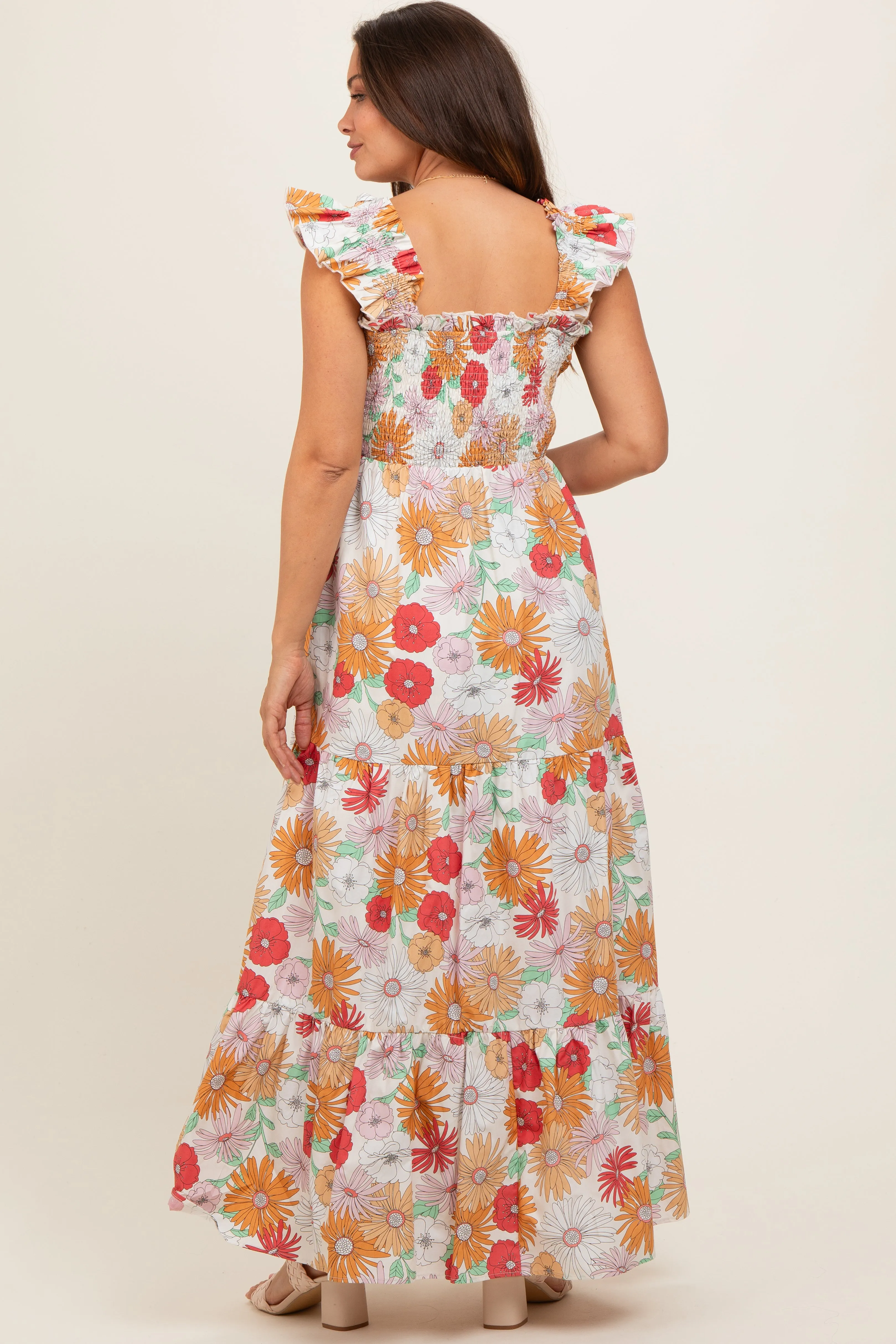 Ivory Floral Smocked Tiered Maternity Maxi Dress sold by Pinkblush product image thumbnail 2