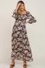 Black Floral Smocked Maternity Midi Dress sold by Pinkblush