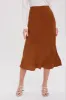 Camel Satin Midi Skirt sold by Pinkblush