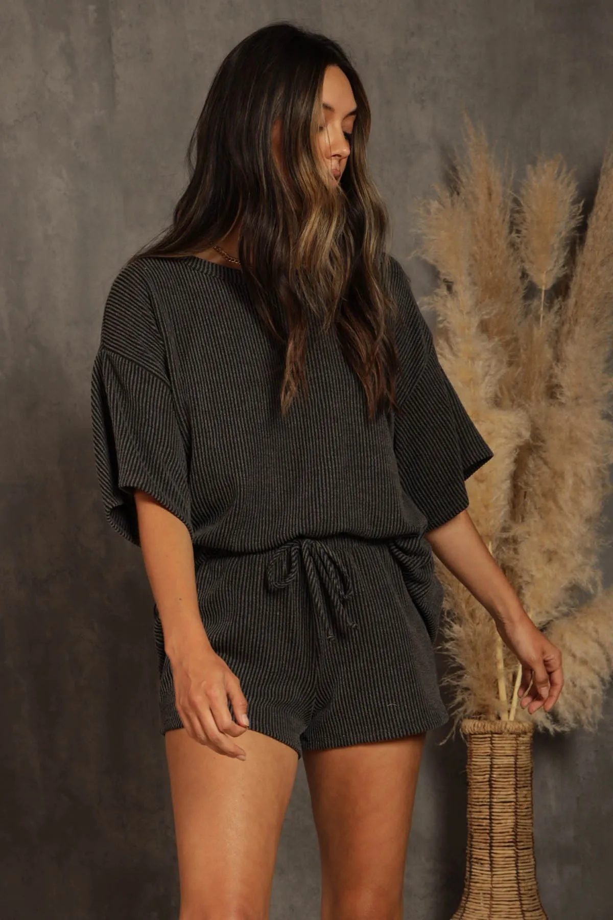 Charcoal Ribbed T-Shirt and Short Set sold by Pinkblush product image thumbnail 2