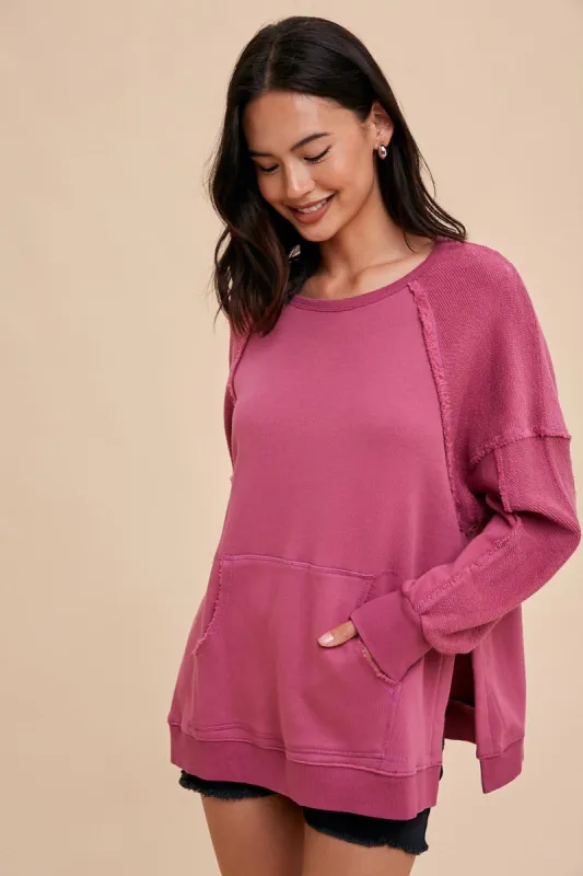 Mulberry Oversized French Terry Pullover sold by Pinkblush