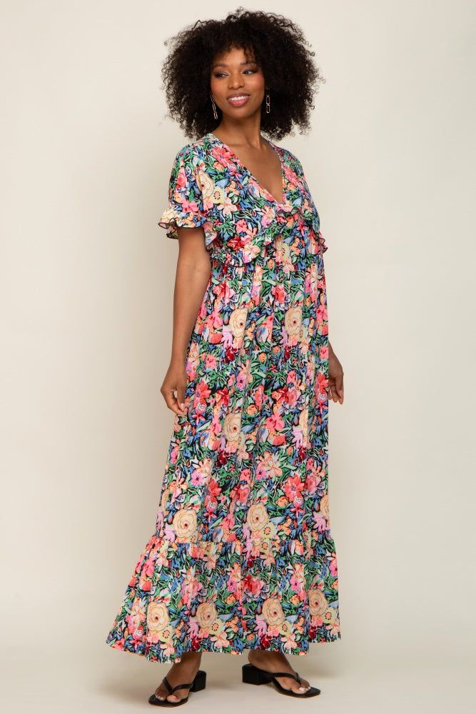 Black Multi-Color Floral Ruffle Maxi Dress sold by Pinkblush product image thumbnail 5