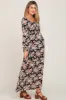 Black Floral Smocked Maternity Midi Dress sold by Pinkblush