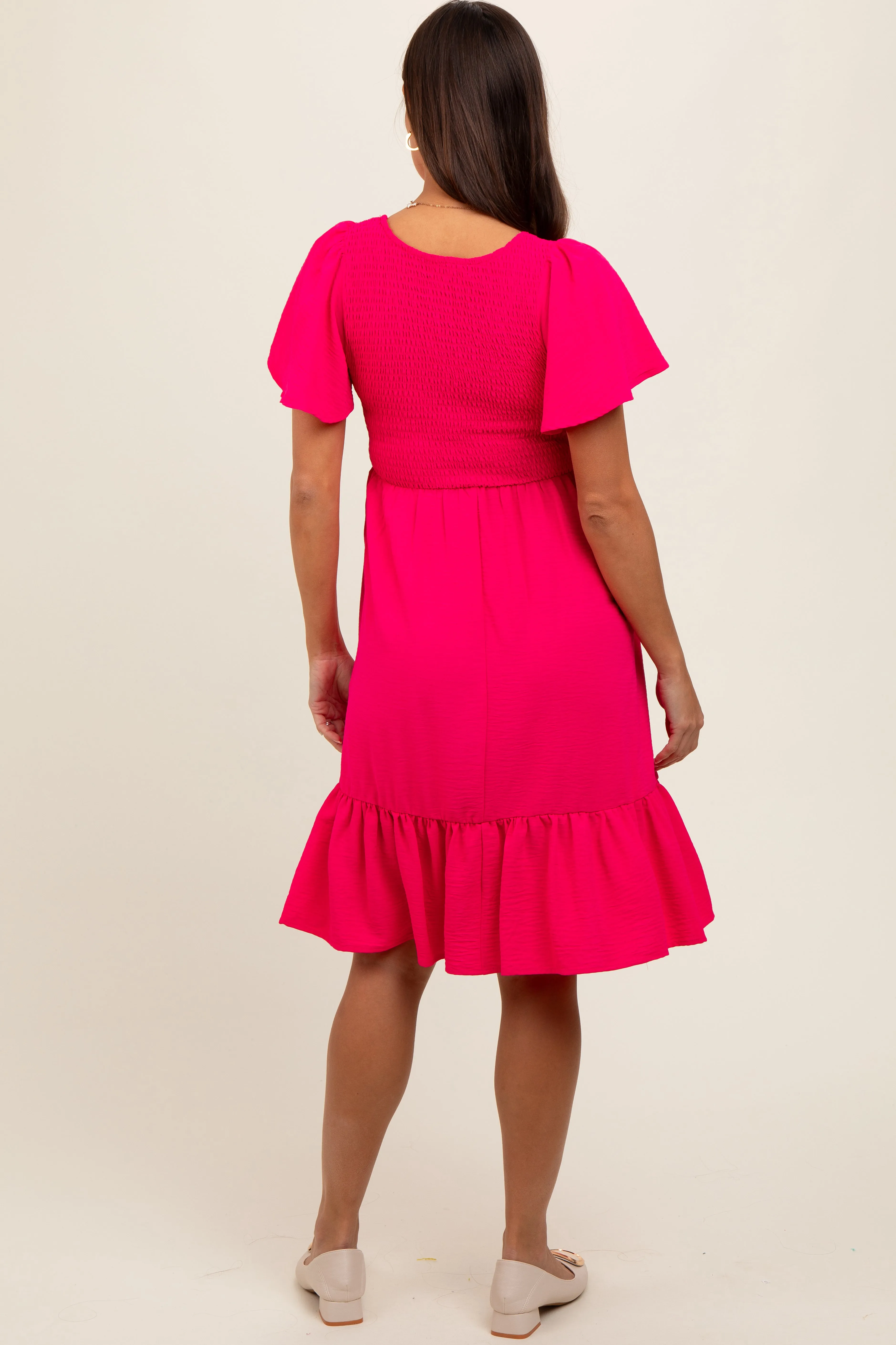 Fuchsia Smocked Ruffle Hem Maternity Dress sold by Pinkblush product image thumbnail 3