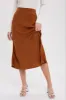 Camel Satin Midi Skirt sold by Pinkblush