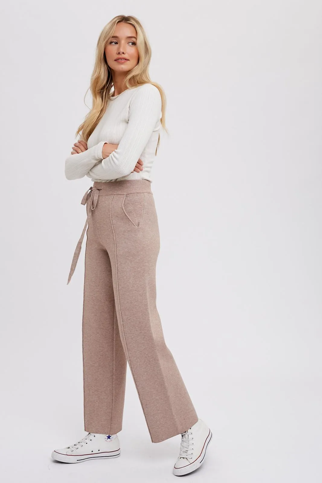 Taupe Front Seam Sweater Knit Drawstring Pants sold by Pinkblush product image thumbnail 2
