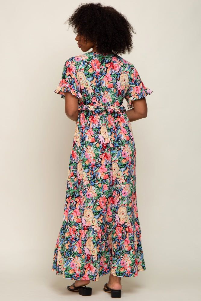 Black Multi-Color Floral Ruffle Maxi Dress sold by Pinkblush product image thumbnail 3