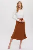 Camel Satin Midi Skirt sold by Pinkblush