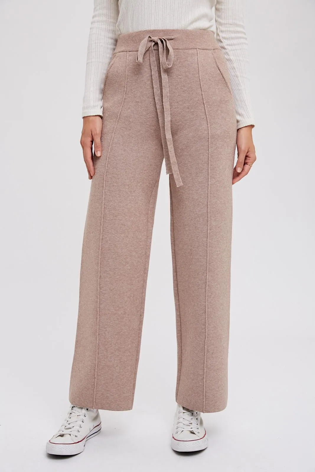 Taupe Front Seam Sweater Knit Drawstring Pants sold by Pinkblush product image thumbnail 3