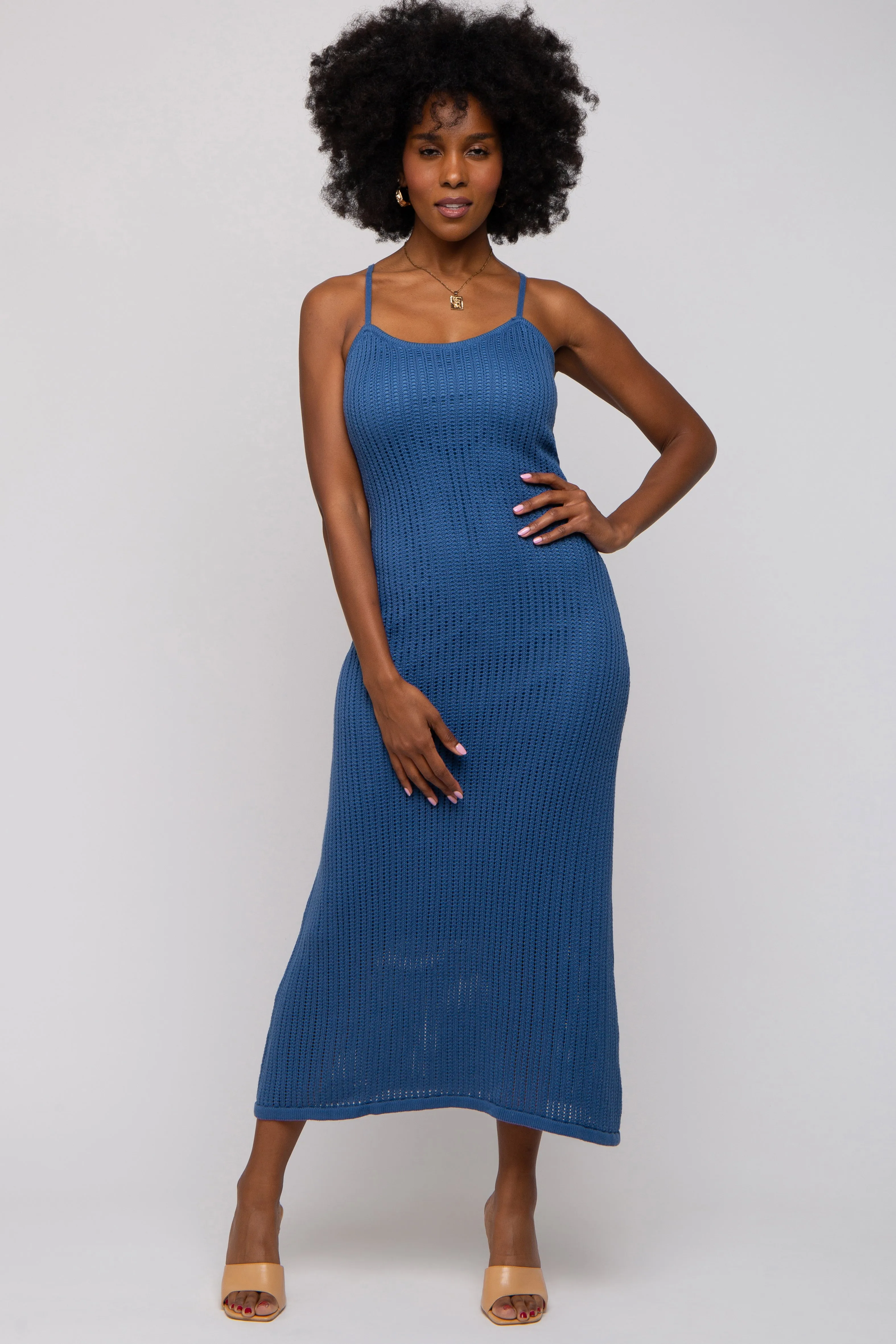 Navy Open Knit Crochet Maternity Midi Dress sold by Pinkblush product image thumbnail 4