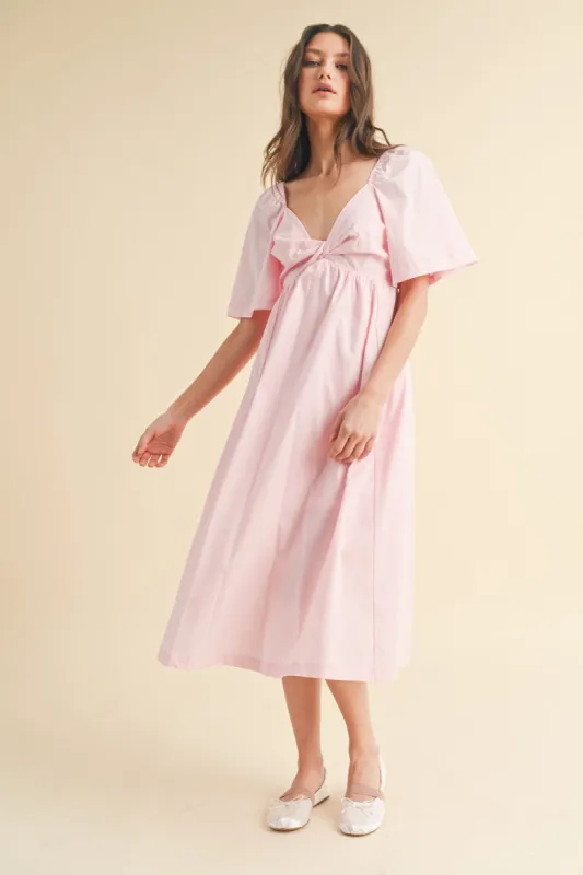 Pink Poplin Cotton Midi Dress With Front Twist sold by Pinkblush